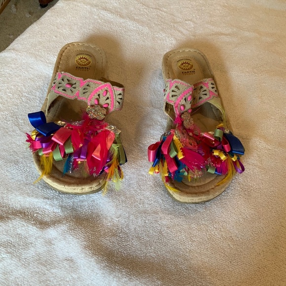 Earth Spirit Blinged Out Rhinestone Sequin Ribbon Sandals Slides Size 11 - Picture 4 of 6